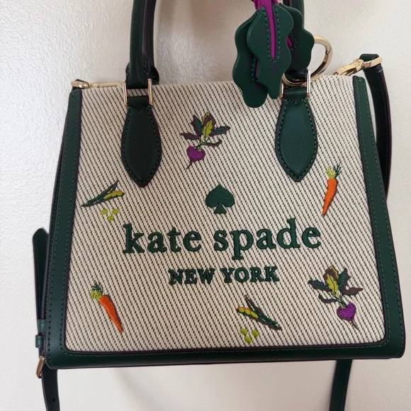 KATE SPADE Ellie Harvest Embroidered Small Tote & 3d Beet Vegetable Keychain - Picture 2 of 9